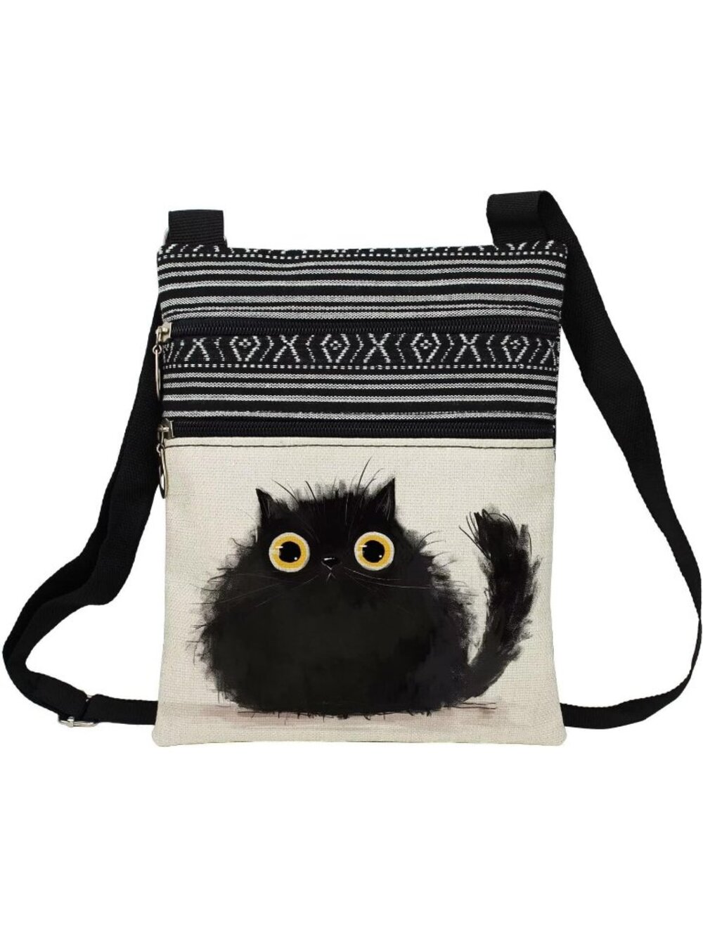 Women Black Cat Cute Kitten Purse Lover Gift Zipper Crossbody Bag